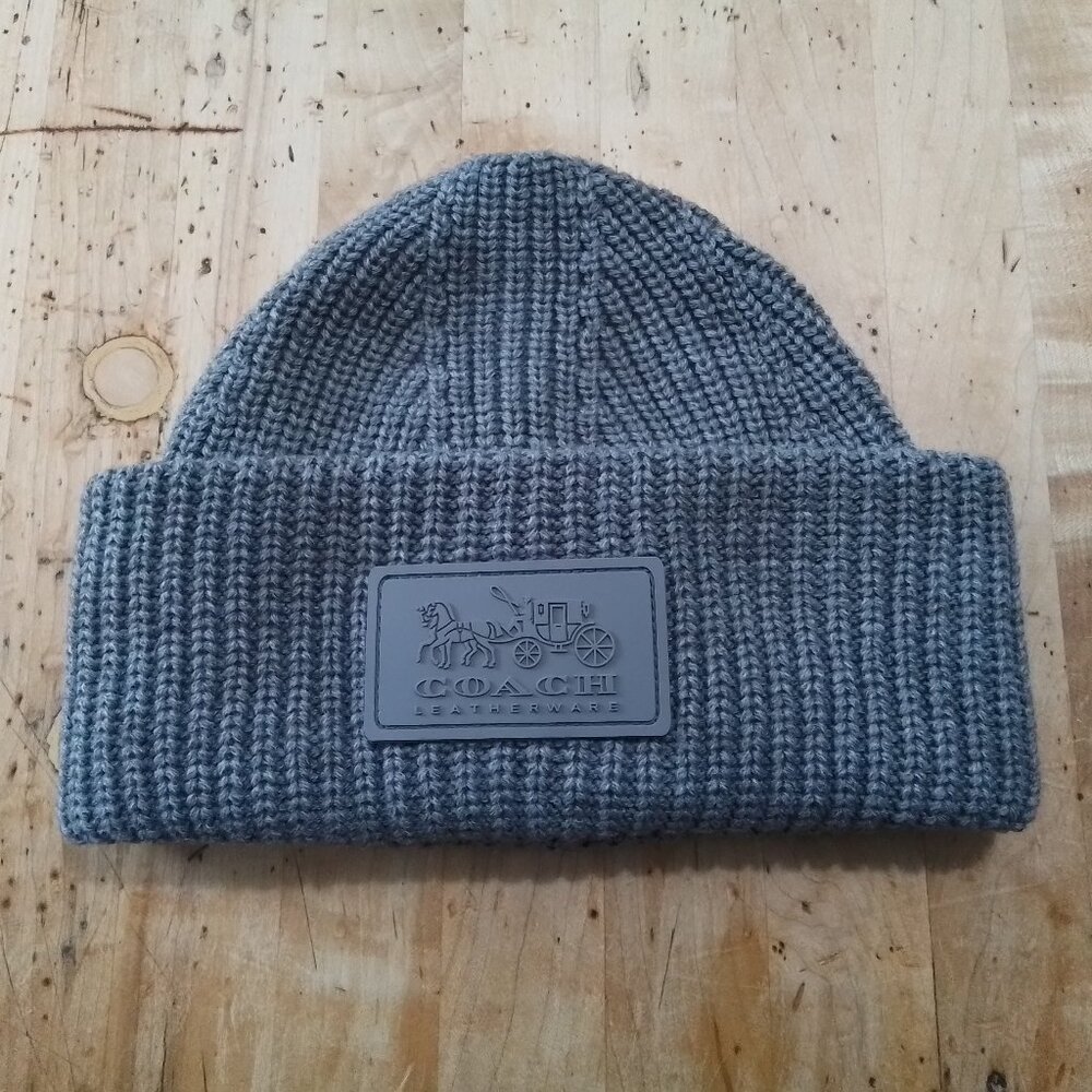NWOT Coach Knit Beanie Cap Gray Grey Winter Hat Wool Blend O/S
